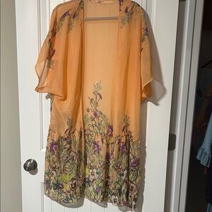 En Creme Floral Kimono in Orange and Purple